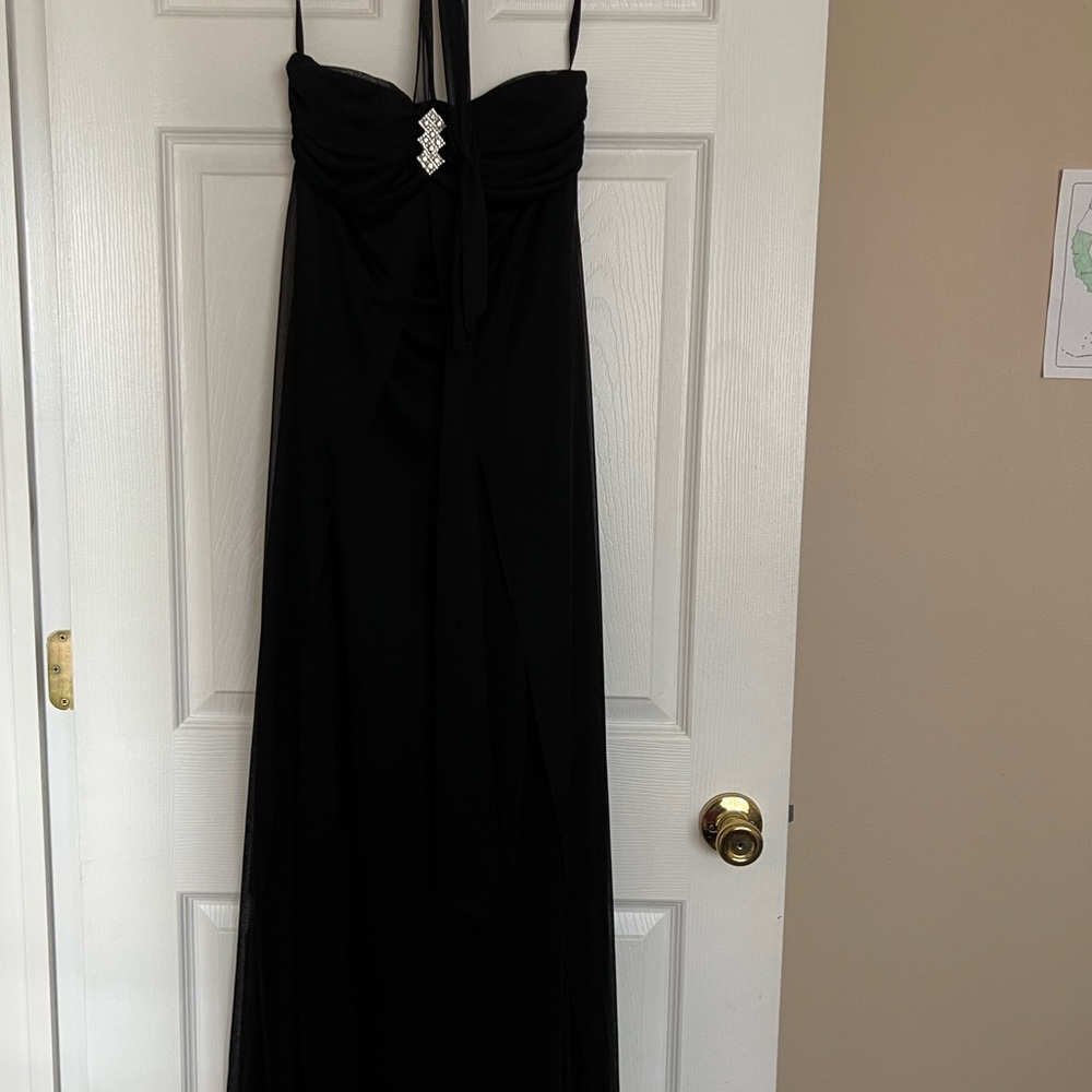 Deb Strapless Black Gown with Silver Accent